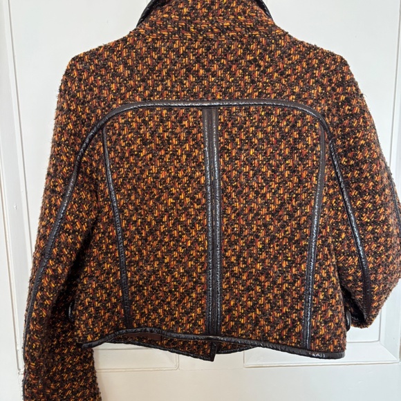 Bomber Jacket Brown and Orange Tweed Wool Boucle Size M-L - Picture 4 of 8